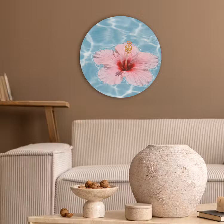 Hibiscus - Water - Roze Akoestische PET Vilt - Rond klein -sfeer1