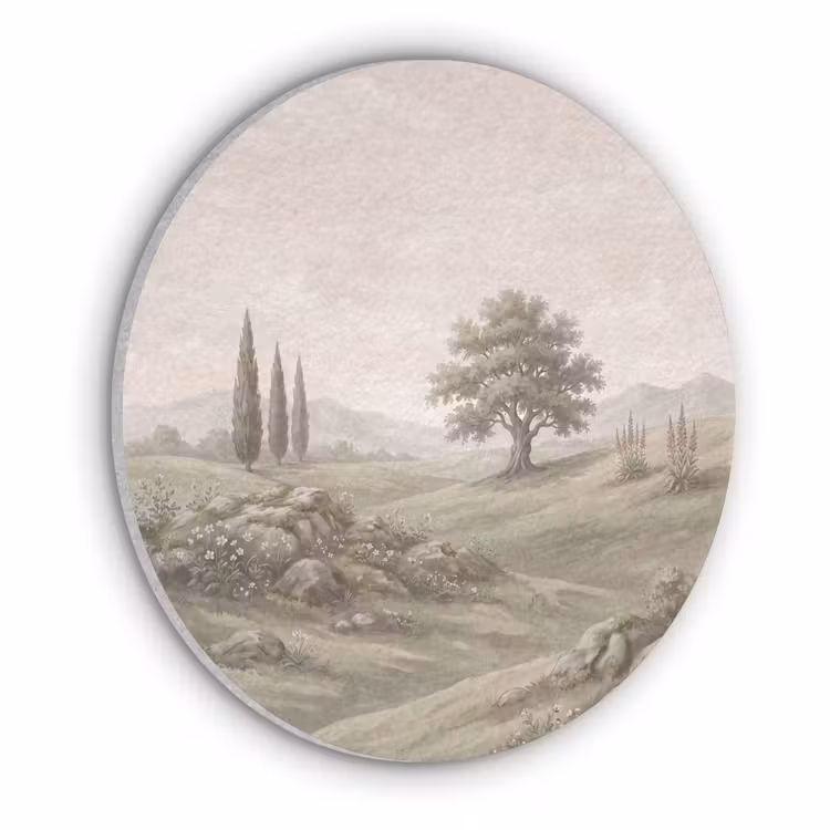 Heuvellandschap - Bomen - Natuur - Groen Akoestische PET Vilt - Rond klein -3d