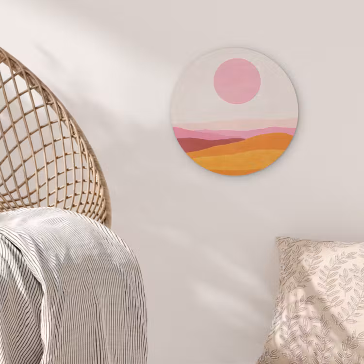 Heuvels - Oranje - Zon - Abstract Akoestische PET Vilt - Rond klein -sfeer4