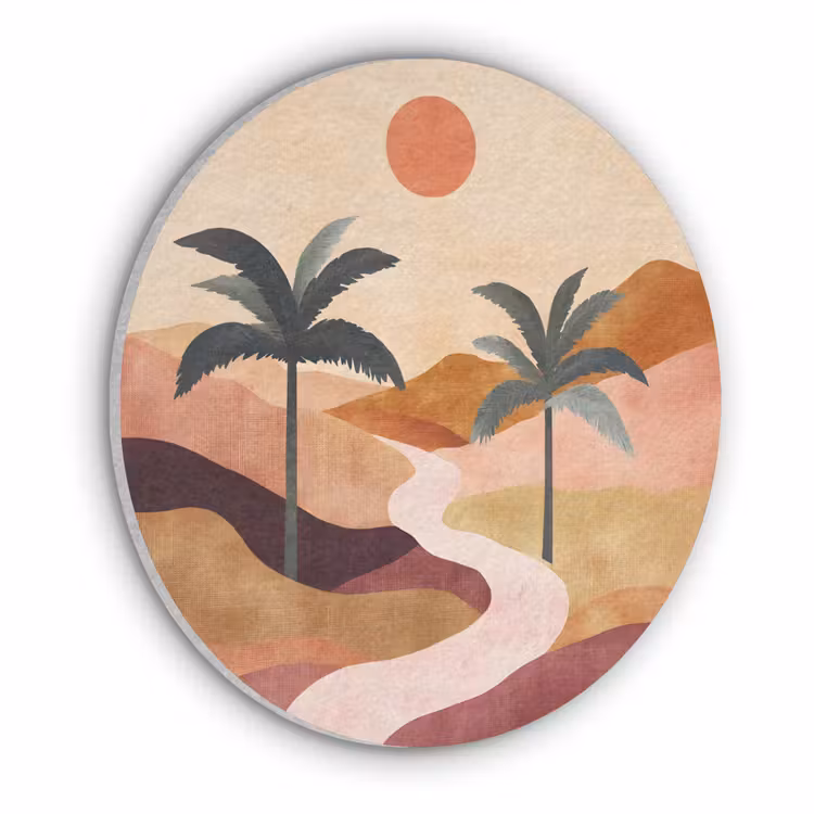 Heuvels - Palmbomen - Abstract Akoestische PET Vilt - Rond klein -3d