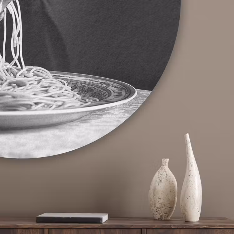 Paard - Bord - Pasta - Tafelkleed - Zwart Wit - Dieren Akoestische PET Vilt - Rond klein -sfeer5_closeup
