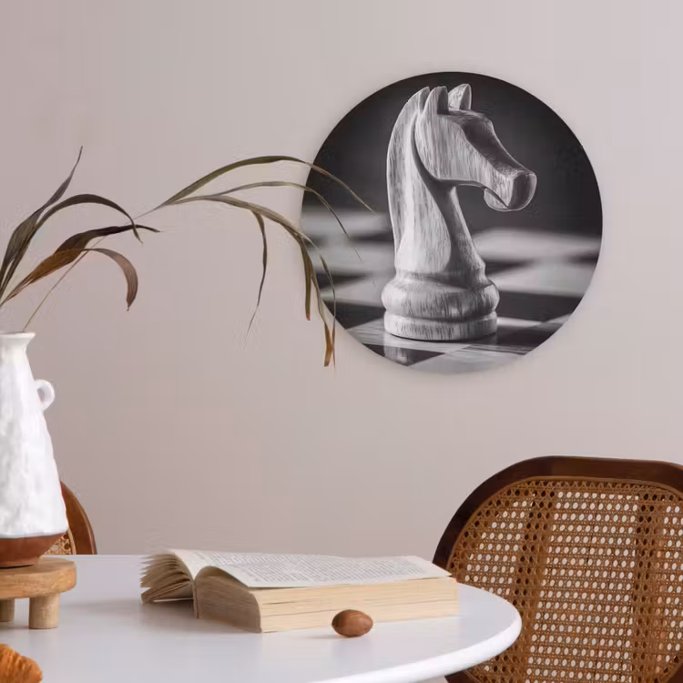 Paard - Hout - Schaalbord - Zwart Akoestische PET Vilt - Rond klein -sfeer3