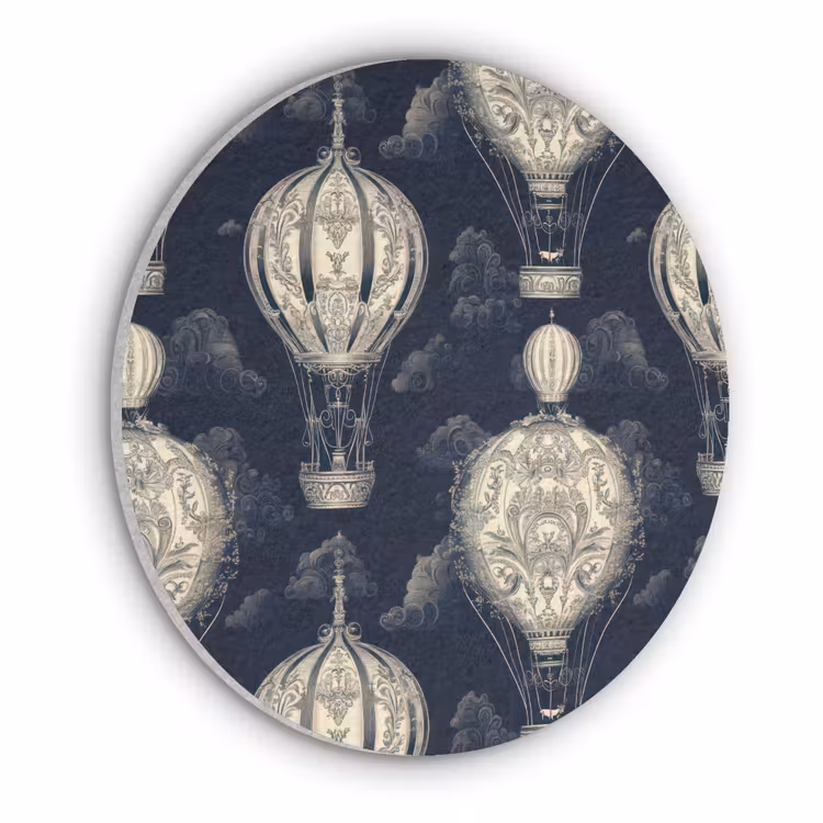 Luchtballonnen - Wolken - Patroon - Donkerblauw Akoestische PET Vilt - Rond klein 838 -3d