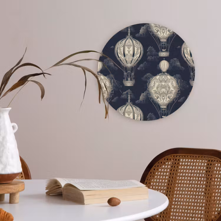 Luchtballonnen - Wolken - Patroon - Donkerblauw Akoestische PET Vilt - Rond klein 838 -sfeer3