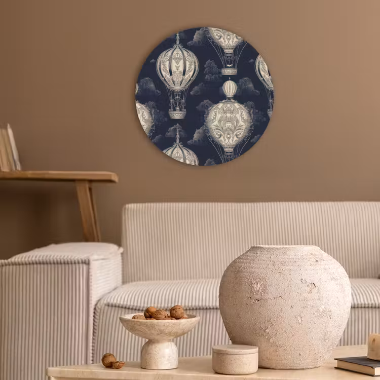 Luchtballonnen - Wolken - Patroon - Donkerblauw Akoestische PET Vilt - Rond klein 838 -sfeer1