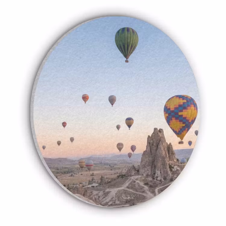 Luchtballonnen - Rotsen - Zonsopgang Akoestische PET Vilt - Rond klein -3d