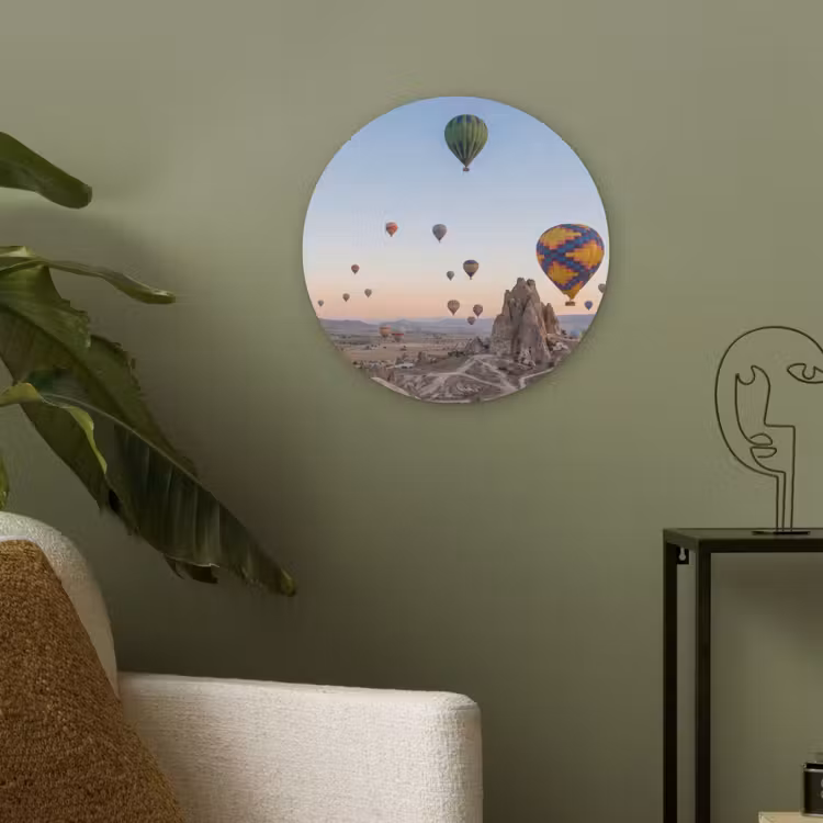 Luchtballonnen - Rotsen - Zonsopgang Akoestische PET Vilt - Rond klein -sfeer2