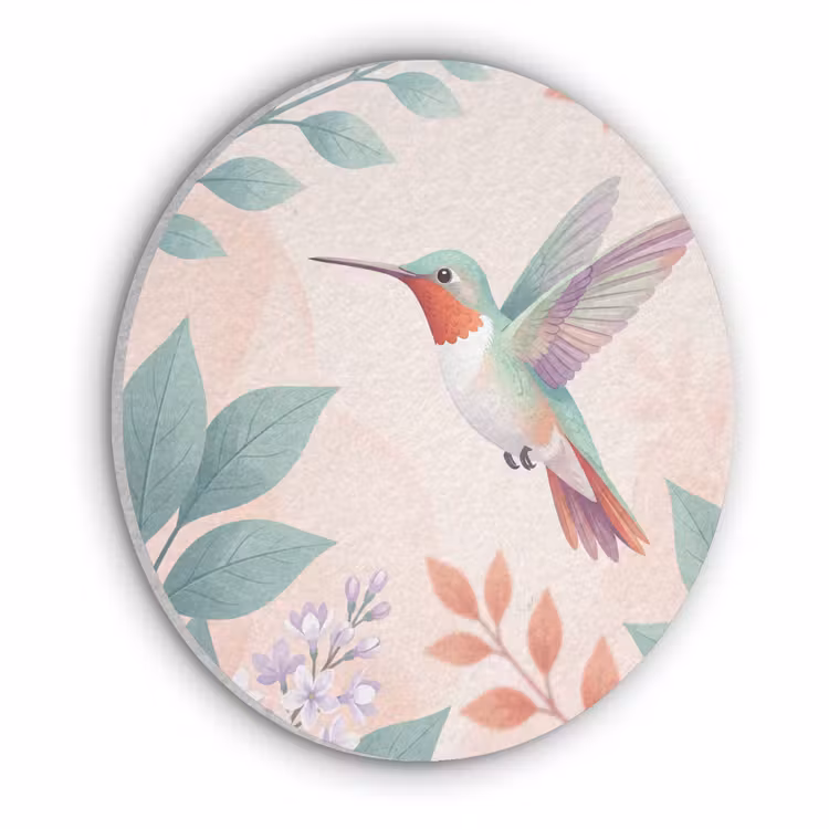 Kolibrie - Vliegen - Natuur - Illustratie - Kleurrijk Akoestische PET Vilt - Rond klein -3d