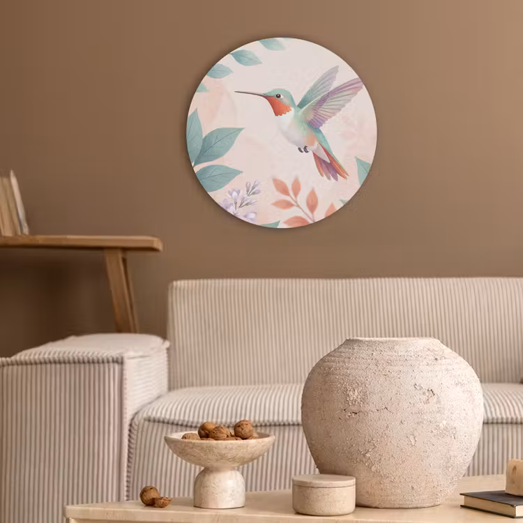 Kolibrie - Vliegen - Natuur - Illustratie - Kleurrijk Akoestische PET Vilt - Rond klein -sfeer1