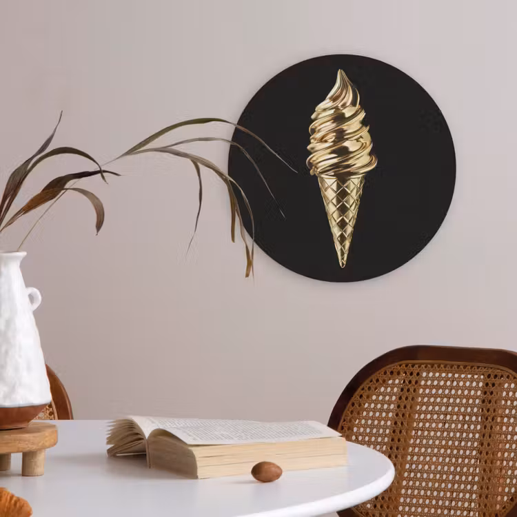 Ijs - Goud - Zwart - Eten Akoestische PET Vilt - Rond klein -sfeer3