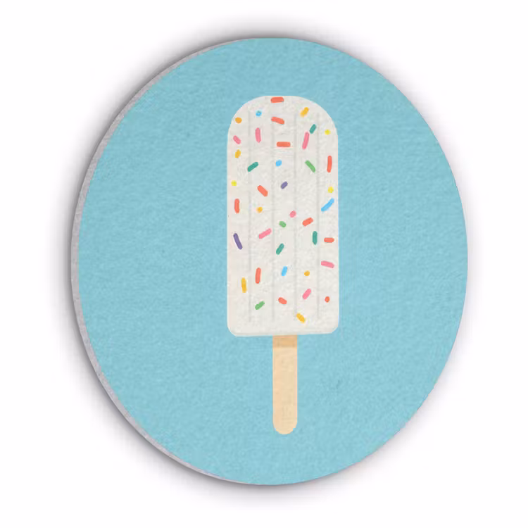 Ijsje - Stokje - Sprinkles - Lichtblauw Akoestische PET Vilt - Rond klein -3d