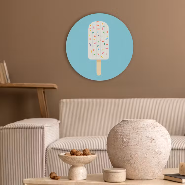 Ijsje - Stokje - Sprinkles - Lichtblauw Akoestische PET Vilt - Rond klein -sfeer1