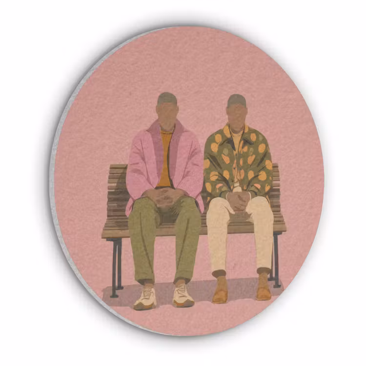 Illustratie - Bankje - Personen - Minimalistisch Akoestische PET Vilt - Rond klein -3d