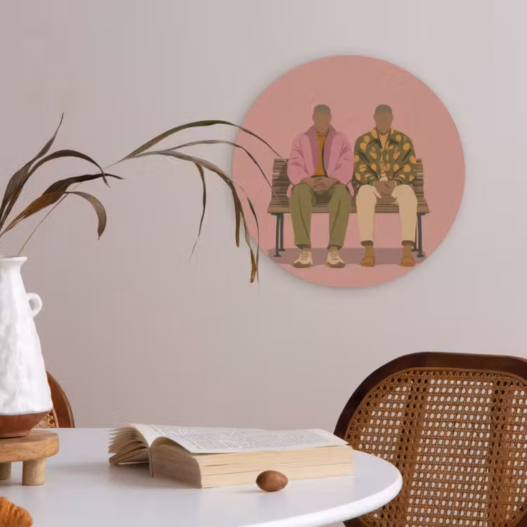 Illustratie - Bankje - Personen - Minimalistisch Akoestische PET Vilt - Rond klein -sfeer3