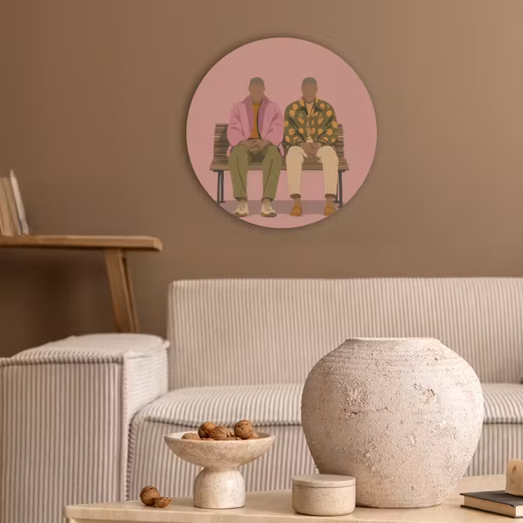 Illustratie - Bankje - Personen - Minimalistisch Akoestische PET Vilt - Rond klein -sfeer1