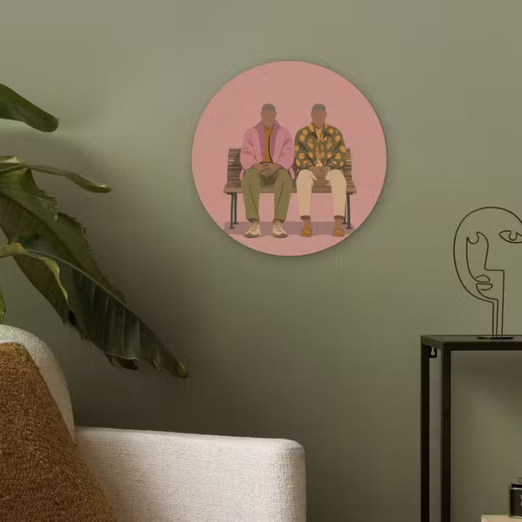 Illustratie - Bankje - Personen - Minimalistisch Akoestische PET Vilt - Rond klein -sfeer2