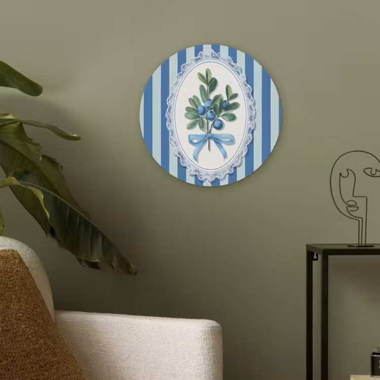 Illustratie - Bessen - Blauw - Strepen Akoestische PET Vilt - Rond klein -sfeer2