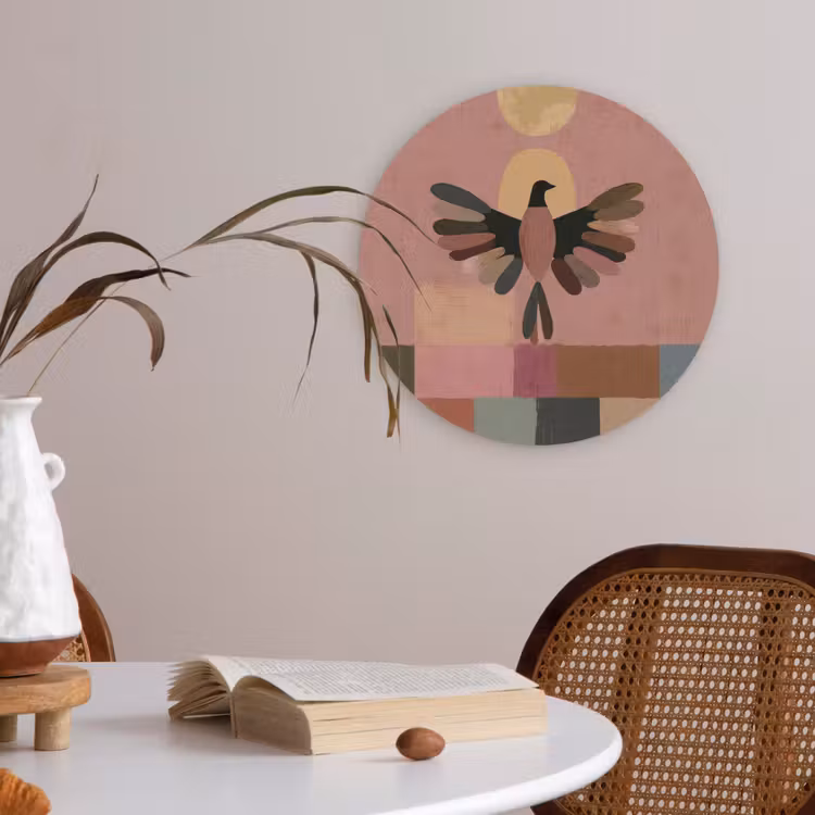 Illustratie - Vogel - Vlakken - Kleurrijk Akoestische PET Vilt - Rond klein -sfeer3