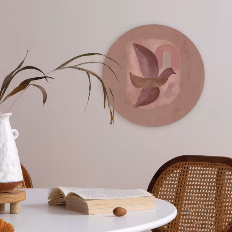 Illustratie - Vogels - Abstract - Roze Akoestische PET Vilt - Rond klein -sfeer3