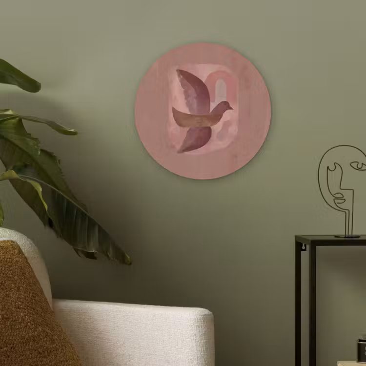 Illustratie - Vogels - Abstract - Roze Akoestische PET Vilt - Rond klein -sfeer2