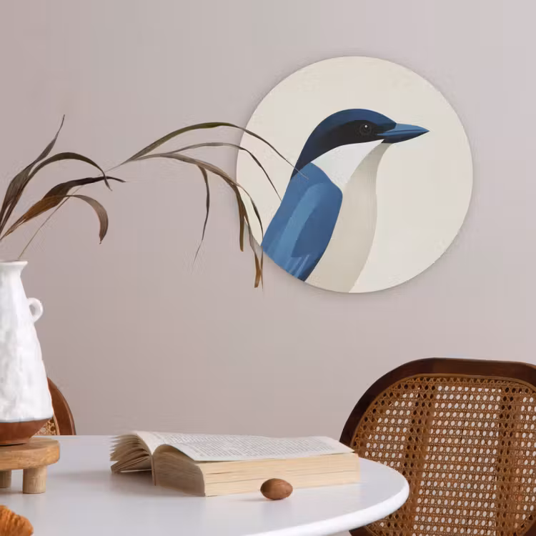 Illustratie - Blauw - Vogel Akoestische PET Vilt - Rond klein -sfeer3
