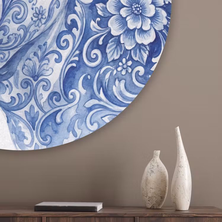 Illustratie - Koe - Blauw Akoestische PET Vilt - Rond klein -sfeer5_closeup