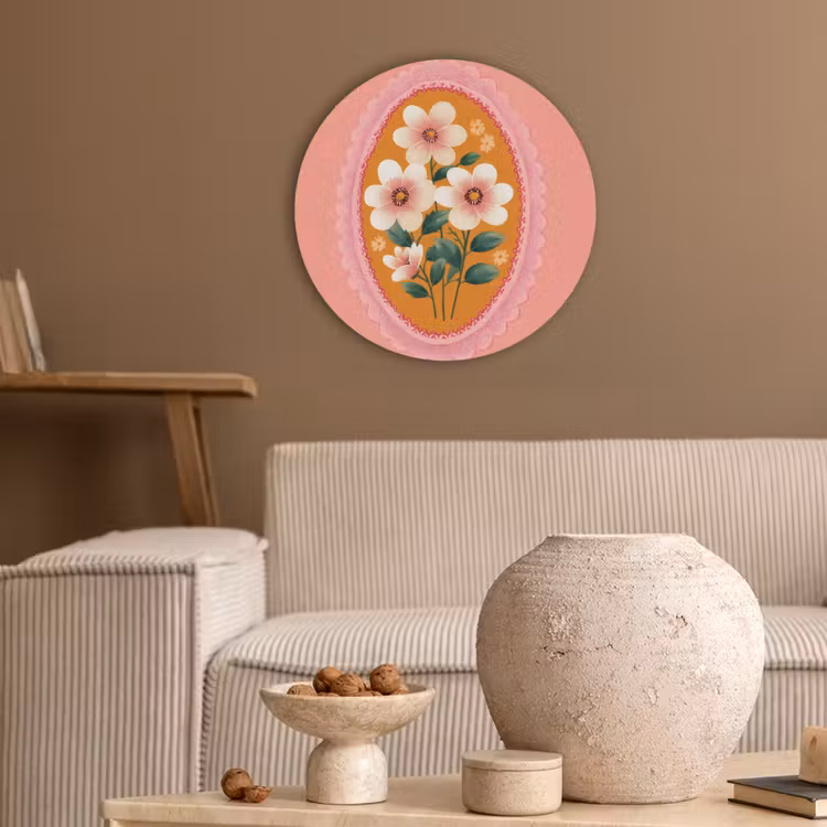 Illustratie - Bloemen - Rand - Roze Akoestische PET Vilt - Rond klein -sfeer1
