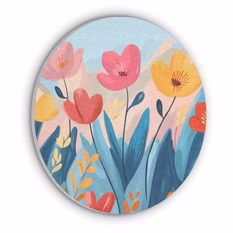 Illustratie - Bloemen - Kleurrijk Akoestische PET Vilt - Rond klein -3d