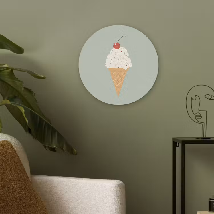 Illustratie - Ijsje - Spikkels - Kers Akoestische PET Vilt - Rond klein -sfeer2