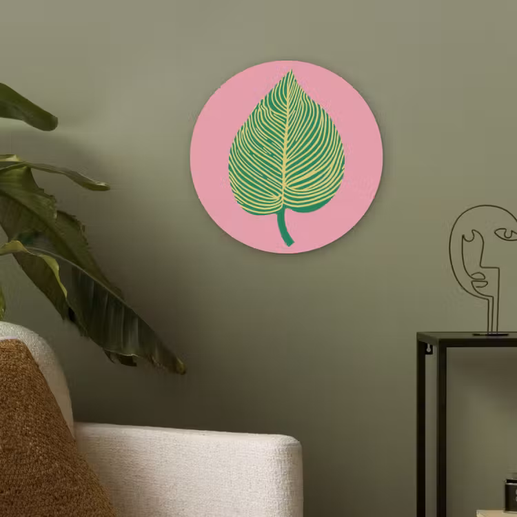 Illustratie - Blad - Minimalistisch - Groen Akoestische PET Vilt - Rond klein -sfeer2