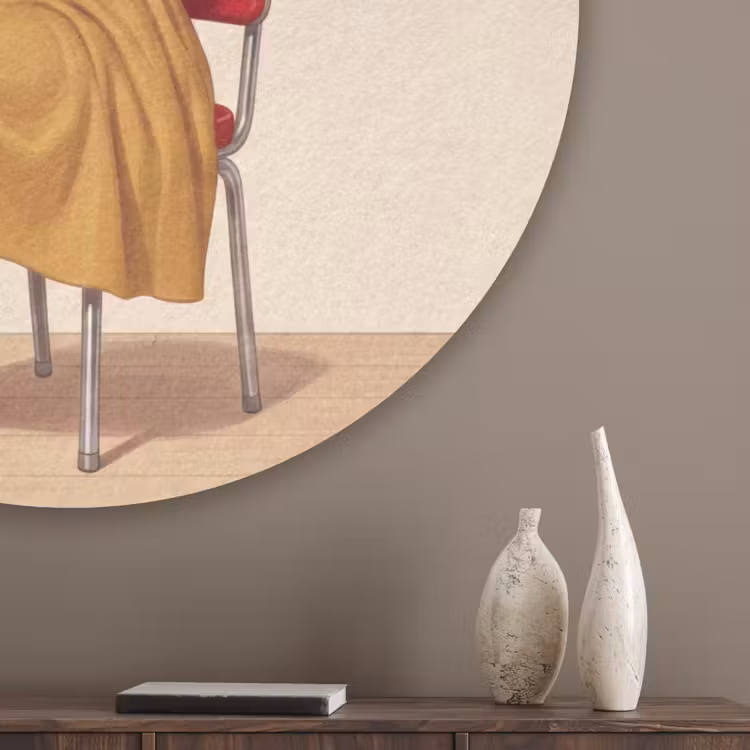 Illustratie - Mascara - Vrouw - Geel Akoestische PET Vilt - Rond klein -sfeer5_closeup