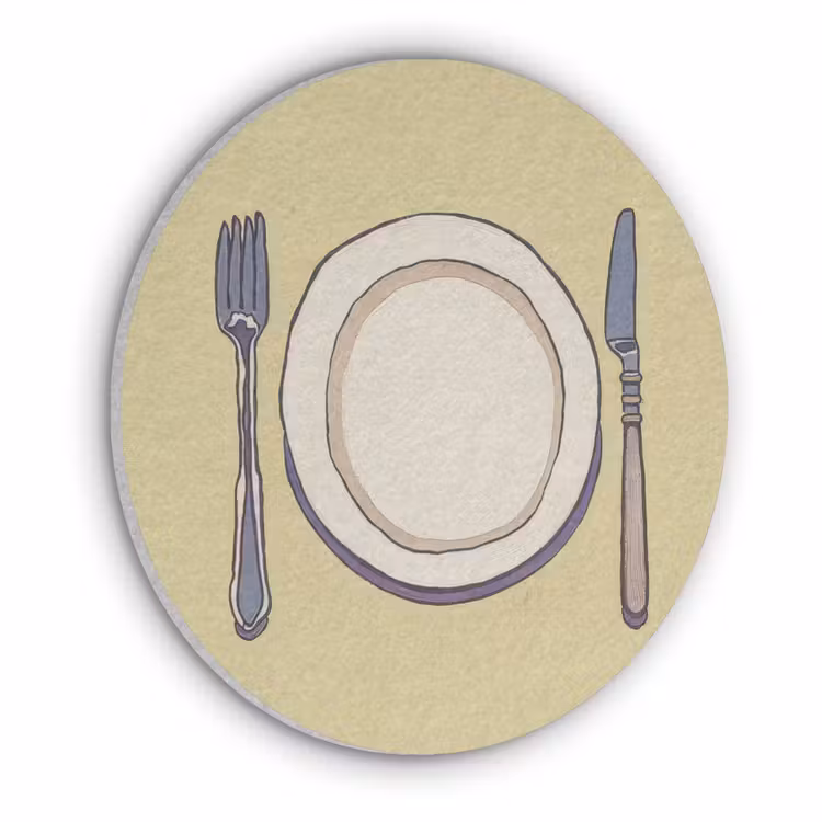 Illustratie - Bord - Bestek - Beige Akoestische PET Vilt - Rond klein -3d