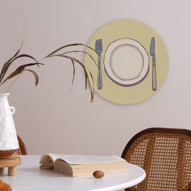 Illustratie - Bord - Bestek - Beige Akoestische PET Vilt - Rond klein -sfeer3