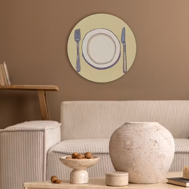 Illustratie - Bord - Bestek - Beige Akoestische PET Vilt - Rond klein -sfeer1