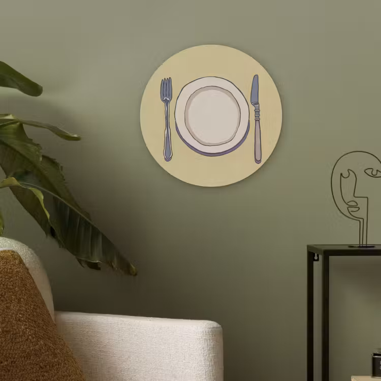 Illustratie - Bord - Bestek - Beige Akoestische PET Vilt - Rond klein -sfeer2