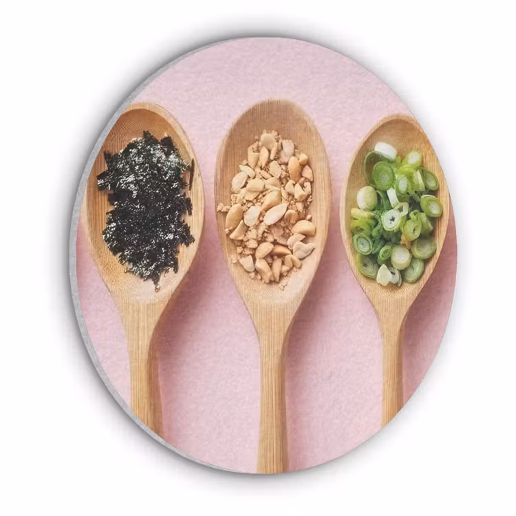 Ingrediënten - Lepels - Hout - Roze Akoestische PET Vilt - Rond klein -3d