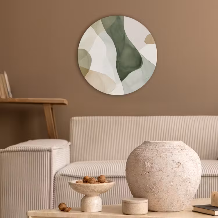 Japandi - Abstract - Groen Akoestische PET Vilt - Rond klein -sfeer1