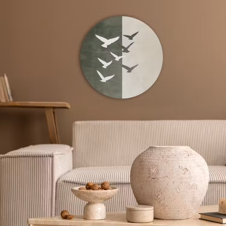 Japandi - Vogel - Groen Akoestische PET Vilt - Rond klein -sfeer1