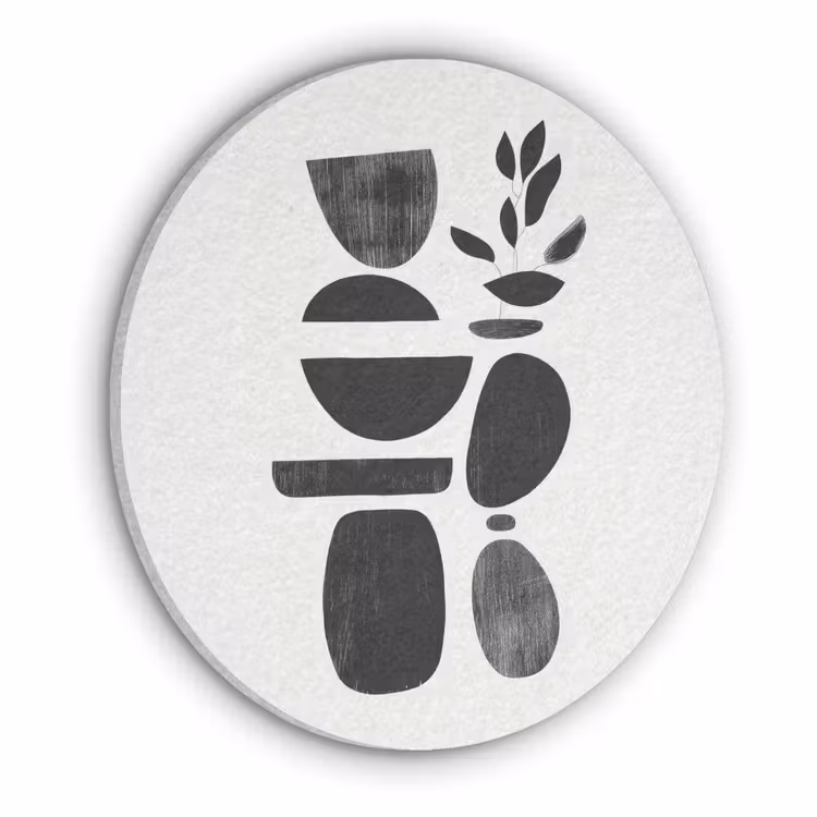 Japandi - Zwart - Abstract Akoestische PET Vilt - Rond klein -3d