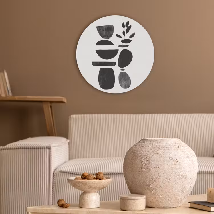 Japandi - Zwart - Abstract Akoestische PET Vilt - Rond klein -sfeer1