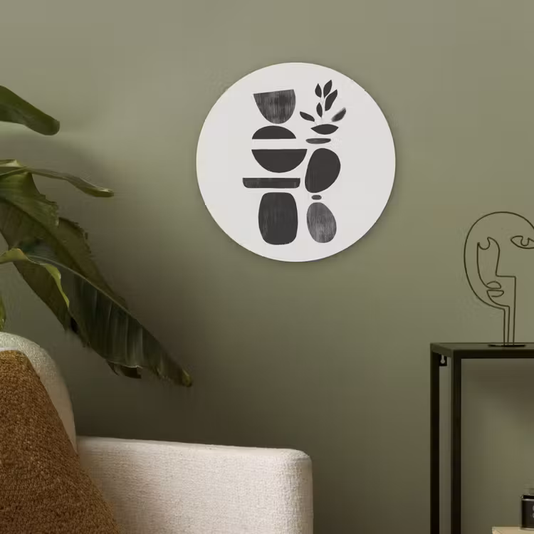 Japandi - Zwart - Abstract Akoestische PET Vilt - Rond klein -sfeer2