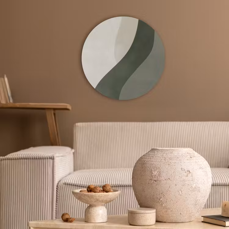 Japandi - Groen - Abstract - Modern Akoestische PET Vilt - Rond klein -sfeer1