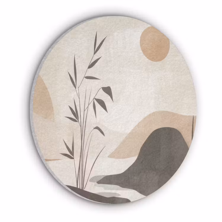Japandi - Landschap - Beige Akoestische PET Vilt - Rond klein -3d