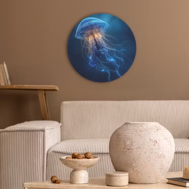 Kwal - Lichtgevend - Tentakels - Blauw Akoestische PET Vilt - Rond klein -sfeer1