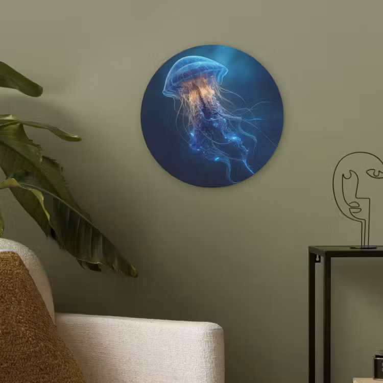 Kwal - Lichtgevend - Tentakels - Blauw Akoestische PET Vilt - Rond klein -sfeer2