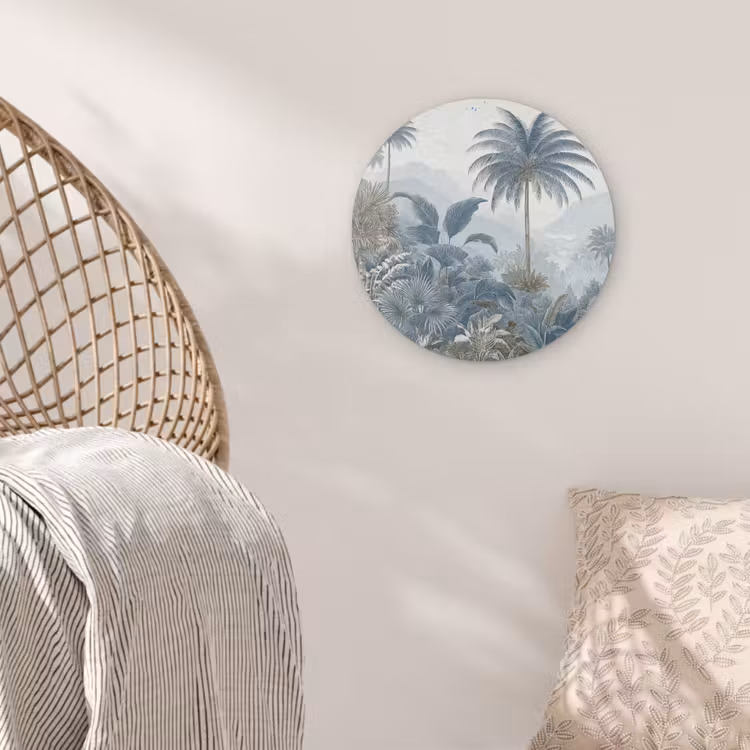 Jungle - Modern - Blauw - Groen Akoestische PET Vilt - Rond klein -sfeer4