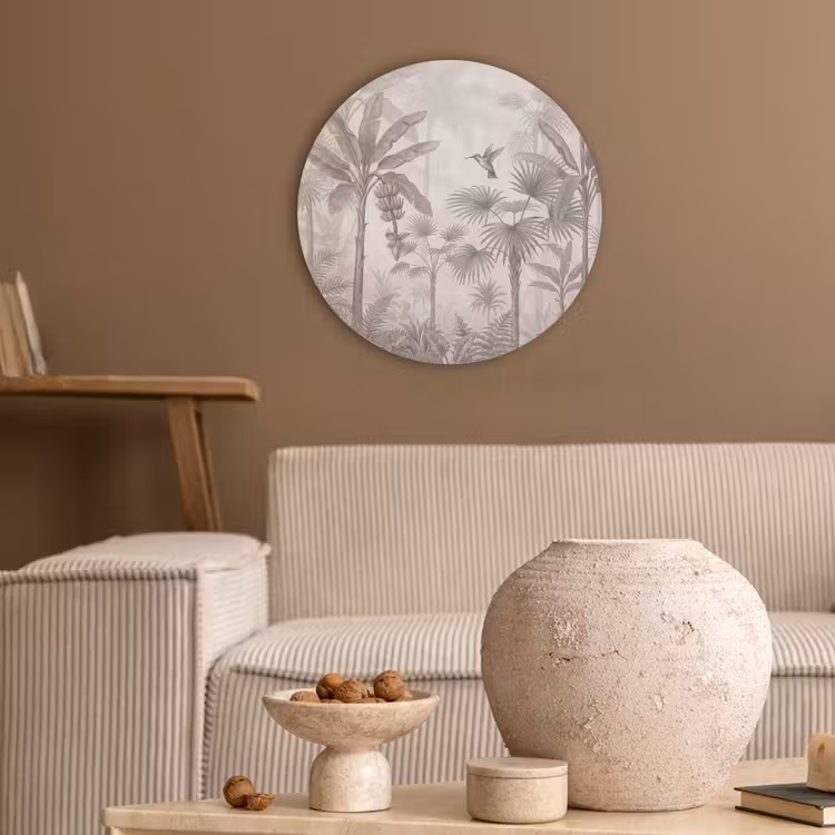 Jungle - Banenboom - Kolibrie - Beige Akoestische PET Vilt - Rond klein -sfeer1