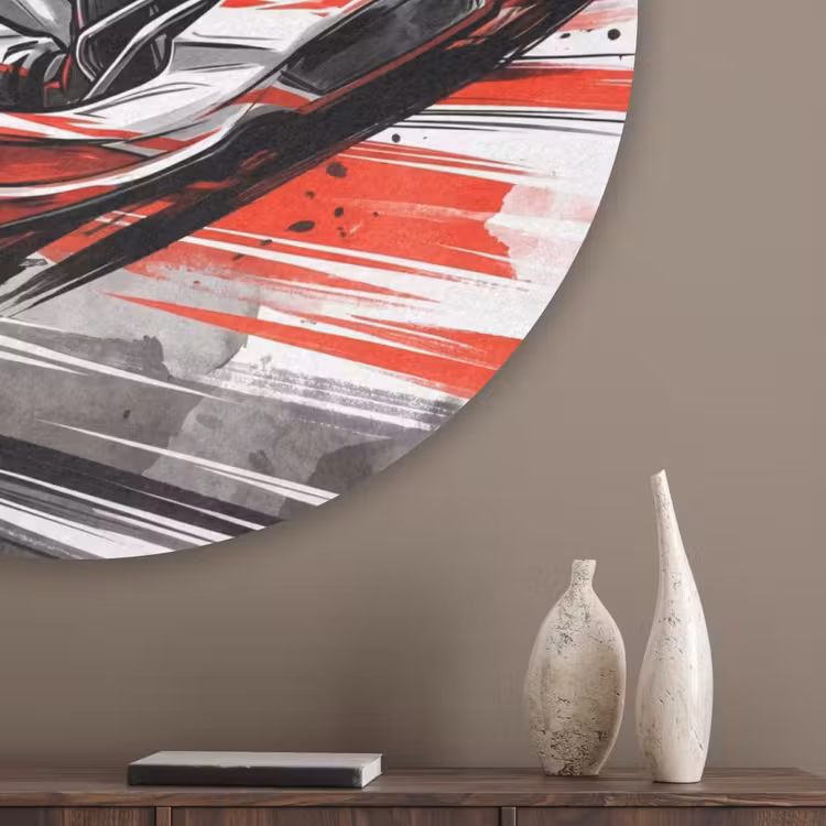 Kart - Coureur - Snelheid - Rood Akoestische PET Vilt - Rond klein -sfeer5_closeup