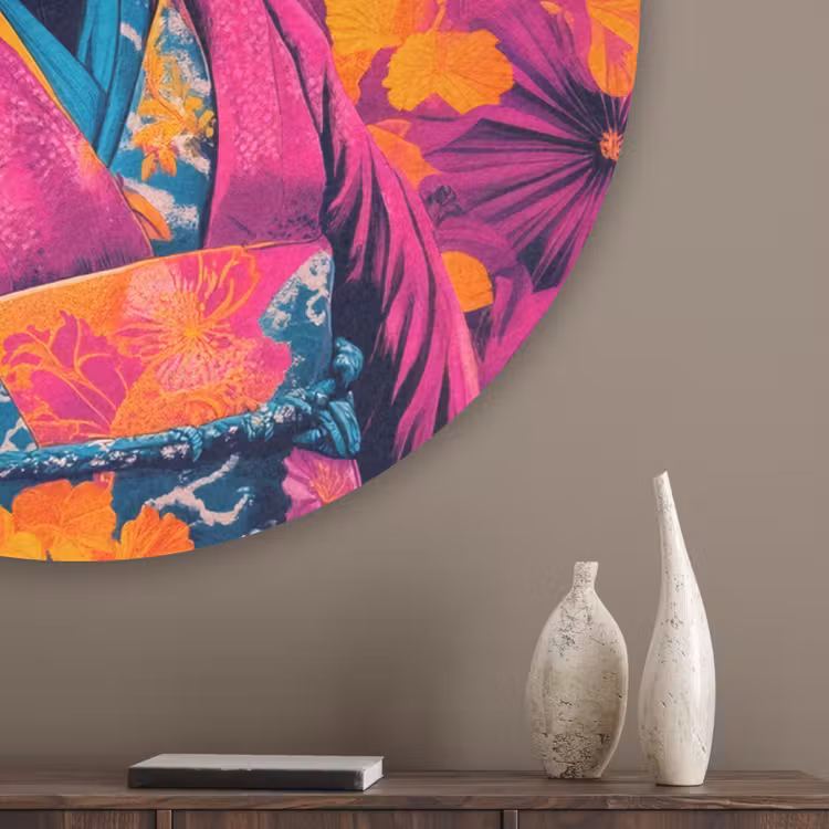 Kimono - Roze - Panda - Bloemenkroon Akoestische PET Vilt - Rond klein -sfeer5_closeup