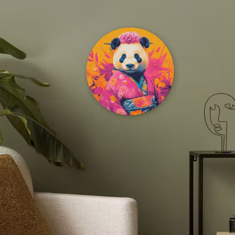 Kimono - Roze - Panda - Bloemenkroon Akoestische PET Vilt - Rond klein -sfeer2